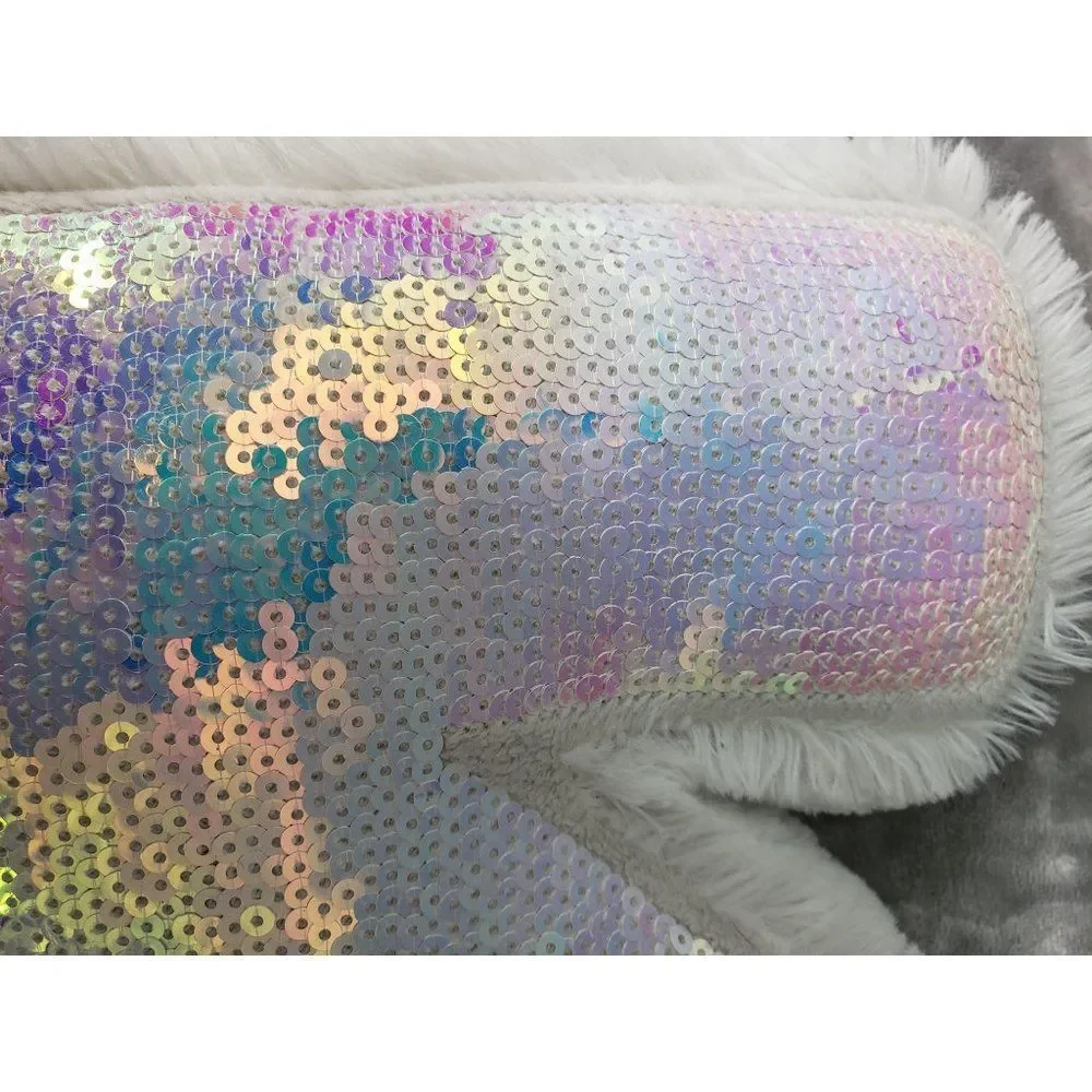 Justice Girls Initial K Reversible Sequin Plush Pillow Purple White Iridescent